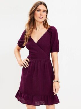 NWOT LOFT Burgundy Faux Wrap Midi Dress Side Zip Size 0